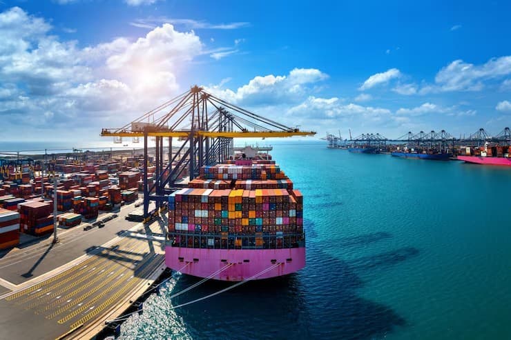 Container ship loaded for international export